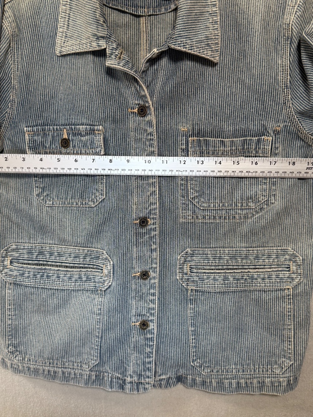 American Living Hickory Stripe Denim Chore Jacket Blue White Workwear Women XL - Picture 4 of 11